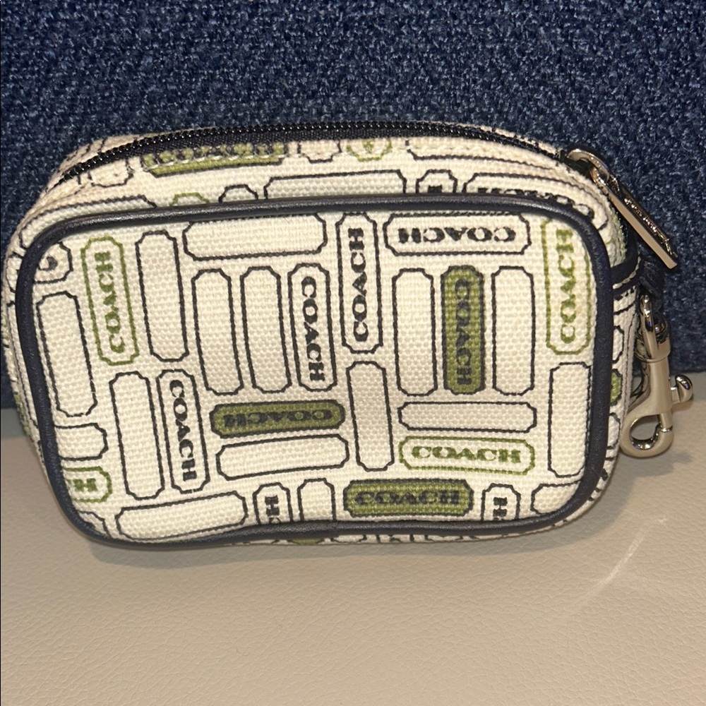 Coach Mini Signature Print Crossbody Pouch in White, Black & Green